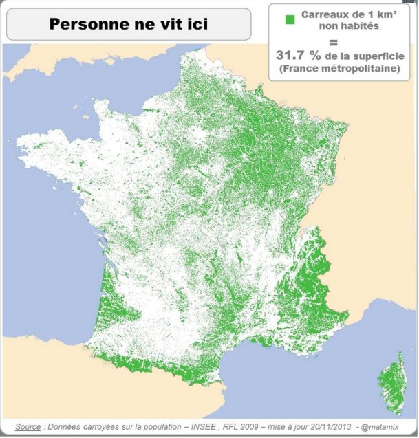 parties vides : 30% de la France